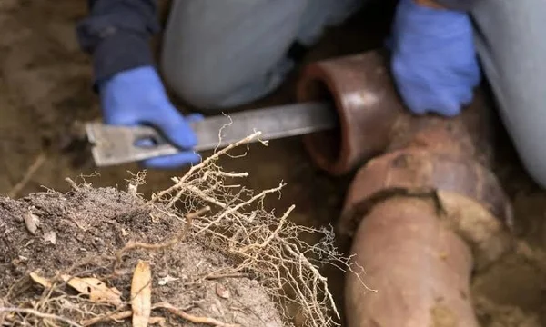 Tree Root Sewer Line Repair clearing roots and restoring underground pipe