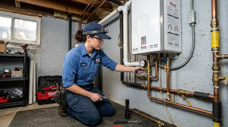 New energy-efficient water heater unit installation in Salt Lake City home